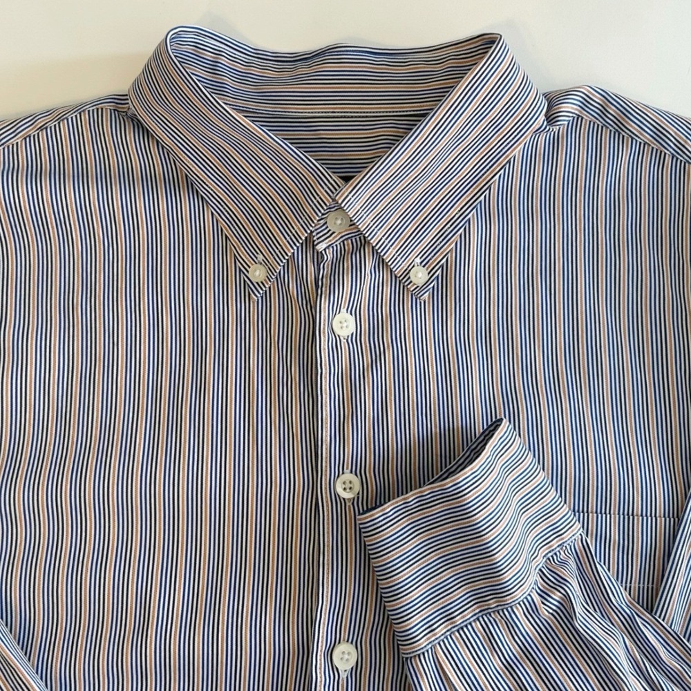 Scott Barber Button Down Shirt Mens XXL‎ Blue Orange Striped Long Sleeve Cotton
